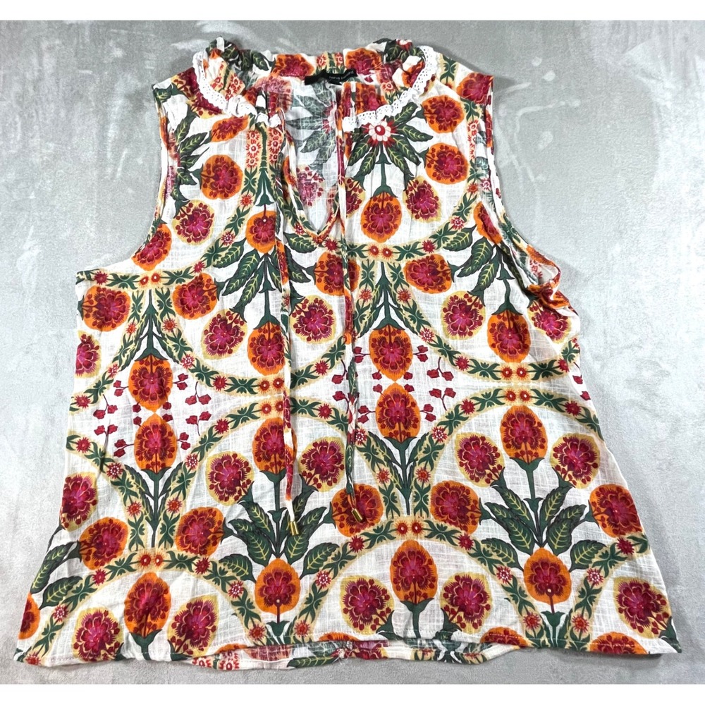 Harve Benard Sleeveless Top Womens XL Multi Color Floral Boho Tassel Peasant